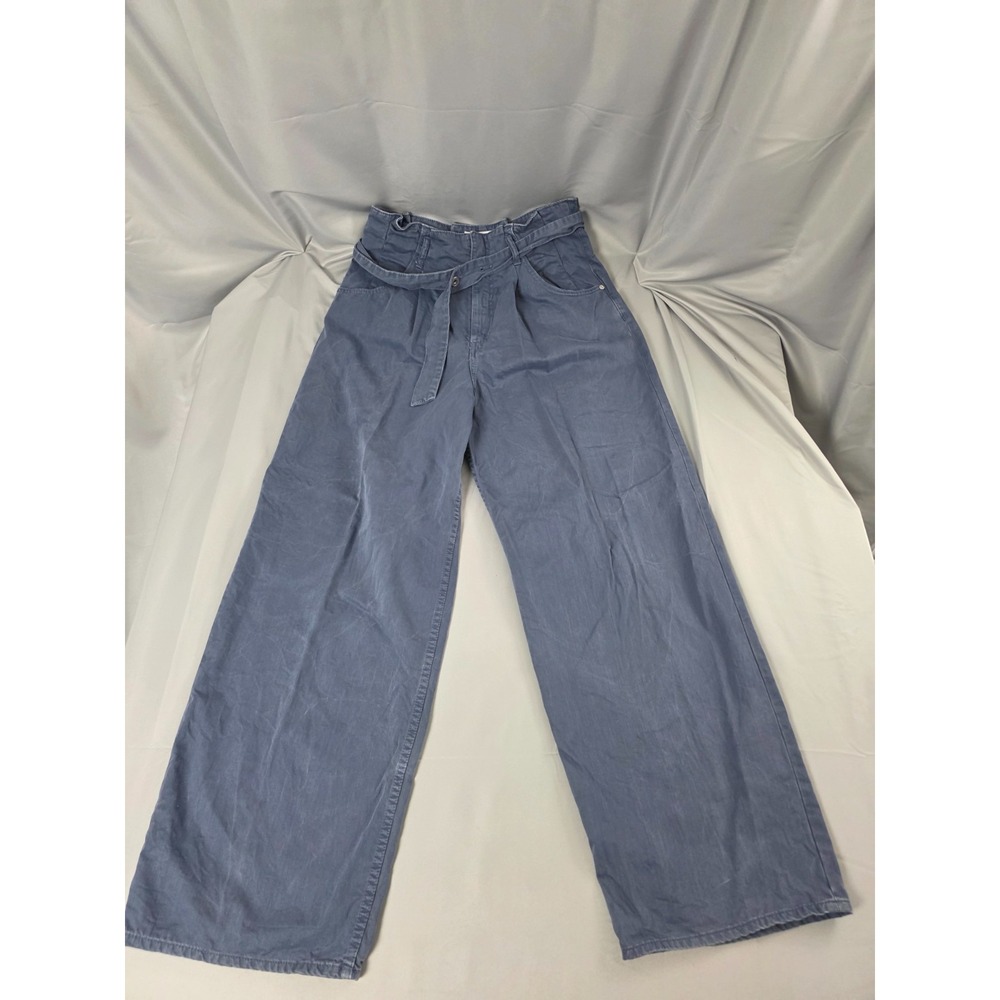 Zara Women's Blue Pants Size 10 Belted Xtra-High Rise Wide Leg Casual